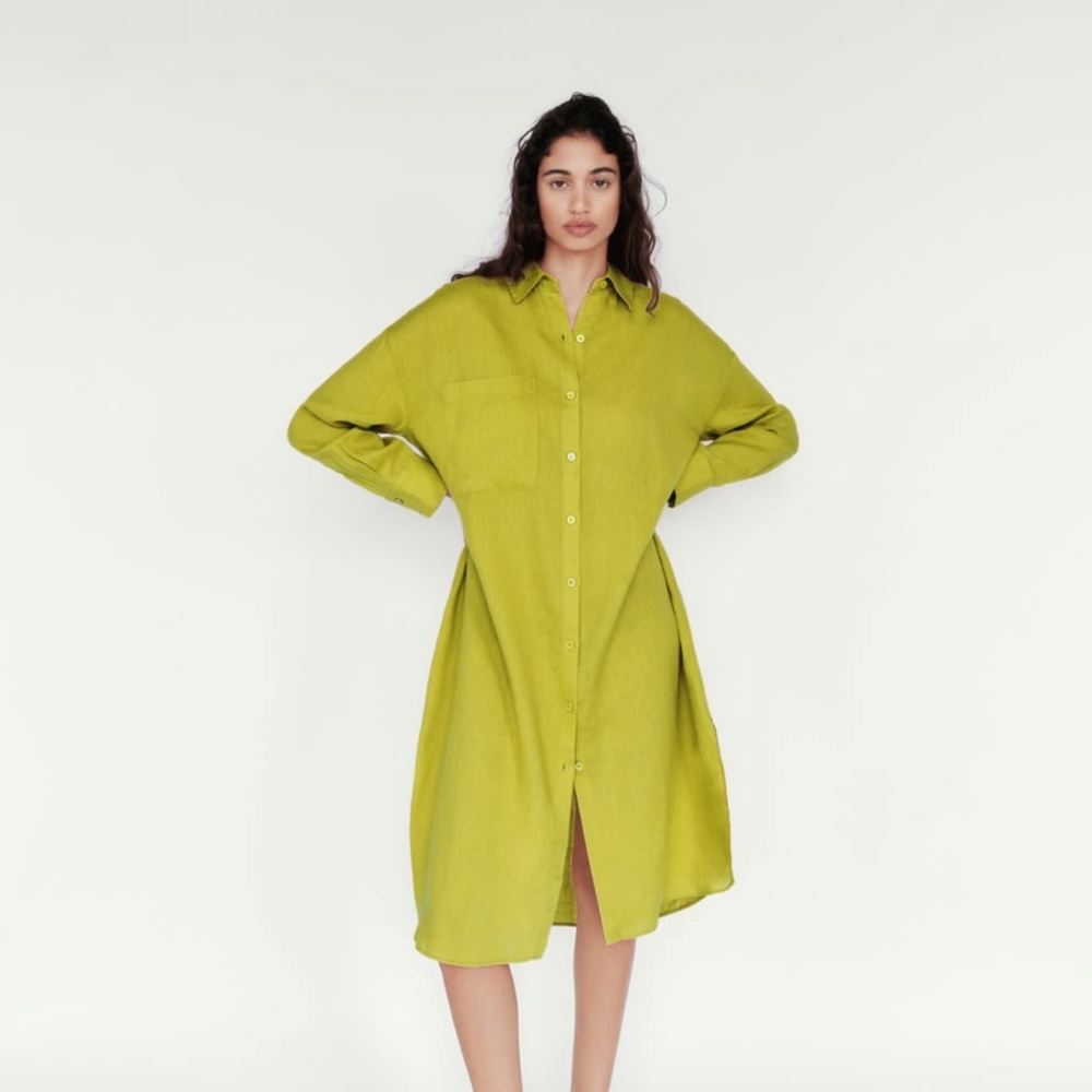 ZARA green long sleeve tunic shirt dress